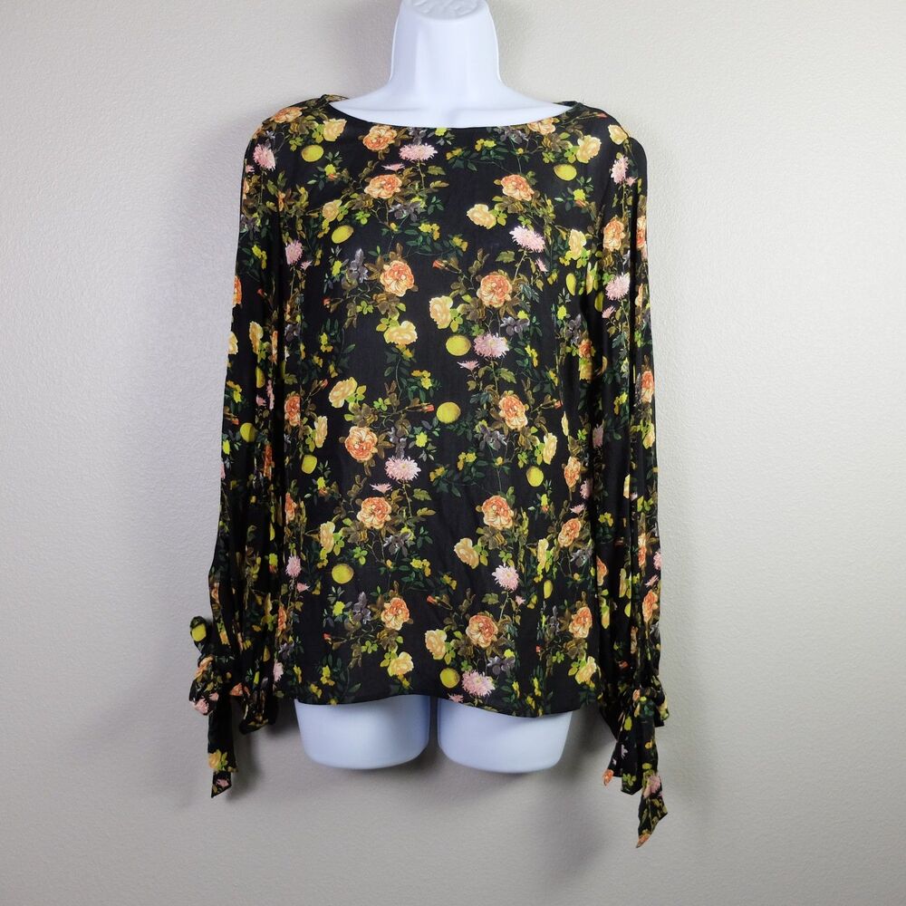 Banana Republic Black Floral Long Sleeve Blouse Size XS